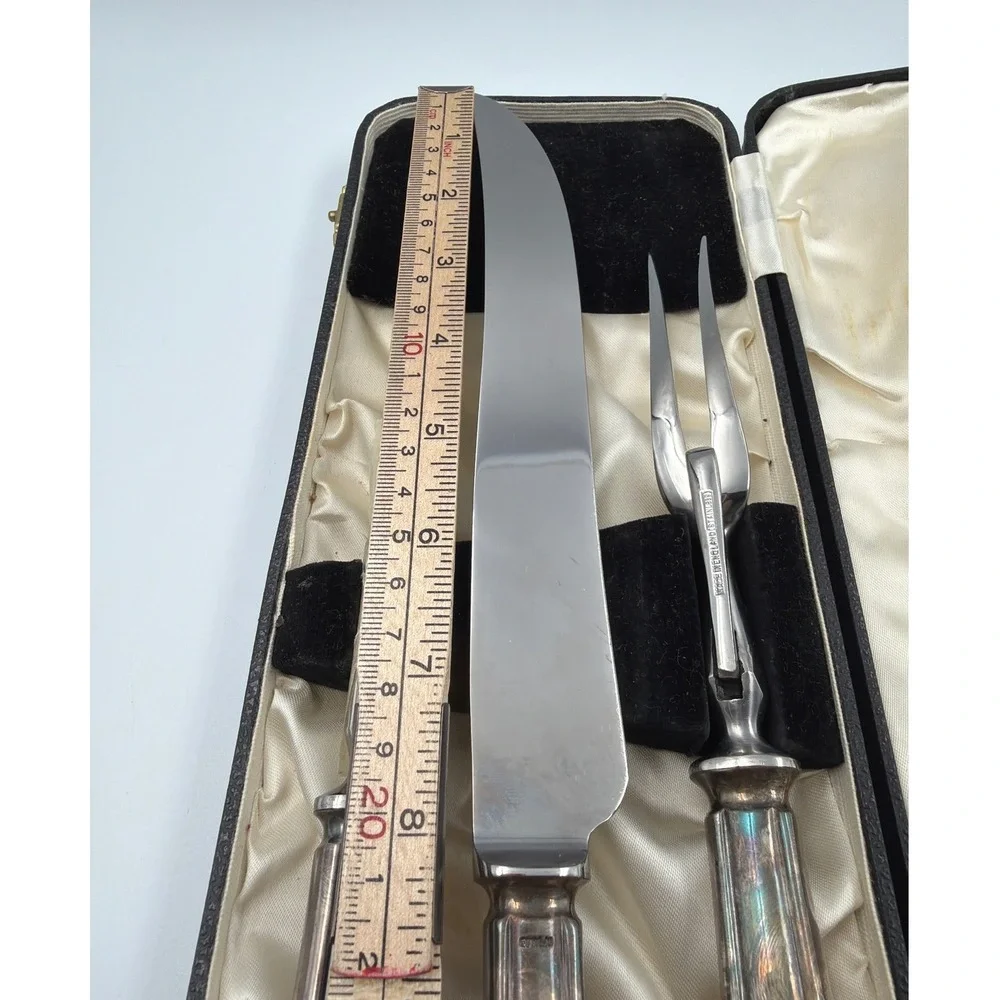 Lewis Rose Sheffield England Silver Plate 3pc Carving Set Vintage Stainless Case